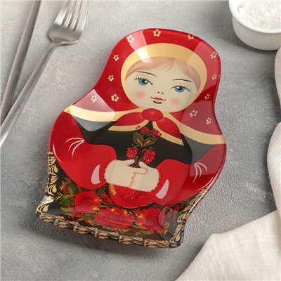 Блюдо стеклянное сервировочное Доляна «Матрёшка в красном», 20,4×13,5 см