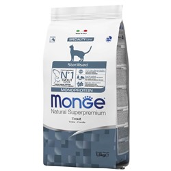 Сухой корм Monge Cat Speciality Line Monoprotein Sterilised для кошек, форель, 1,5 кг