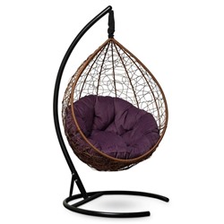 Подвесное кресло "SEVILLA VERDE VELOUR" горячий шоколад, фиолетовая подушка, стойка, 115х110х195см