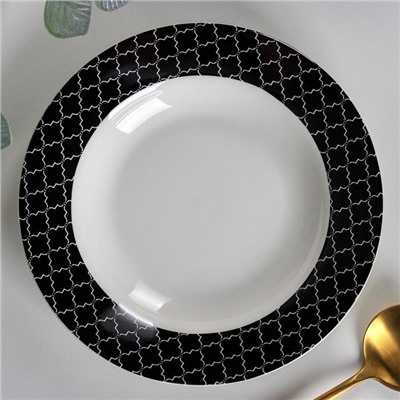Тарелка фарфоровая глубокая Доляна «Марокко», 200 мл, d=21 см, цвет чёрный