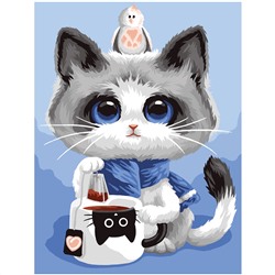 Картина по номерам на картоне ТРИ СОВЫ "Котик и пингвин", 30*40, с акриловыми красками и кистями