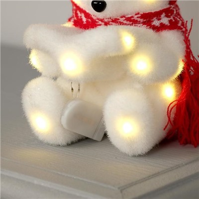 Светодиодная фигура «Медвежонок в шапке» 10 × 18 × 10 см, флок, батарейки CR2032х2, свечение тёплое белое