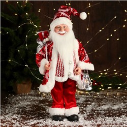 Дед Мороз "В полосатом жилете" музыка шевелит головой, 43 см, красный