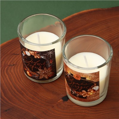 Новогодние свечи в стакане «С новым годом!», набор 2 шт., аромат ваниль