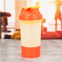 Шейкер спортивный с чашей под протеин, бело-оранжевый, 500 мл