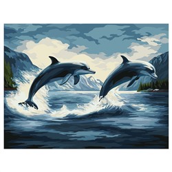 Картина по номерам на холсте ТРИ СОВЫ "Дельфины", 40*50, с акриловыми красками и кистями