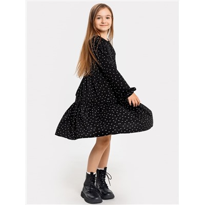 Платье для девочек из вискозы черное в горошек