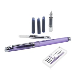 Набор Pierre Cardin I-Share: Ручка перьевая с заправляемыми чернилами, сменная насадка-роллер, конвертер, 3 картриджа синего цвета, корпус лиловый