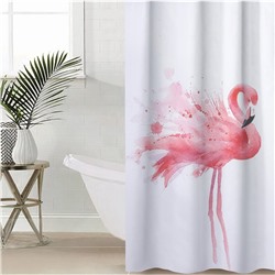 Штора для ванны Доляна «Душа фламинго», с люверсами, 180×180 см, полиэстер