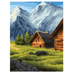 Картина по номерам на холсте ТРИ СОВЫ "Деревня в горах", 30*40, с акриловыми красками и кистями