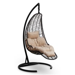 Подвесное кресло-кокон с подушкой "LUNA" черно, бежевая подушка, стойка 160х70х195см