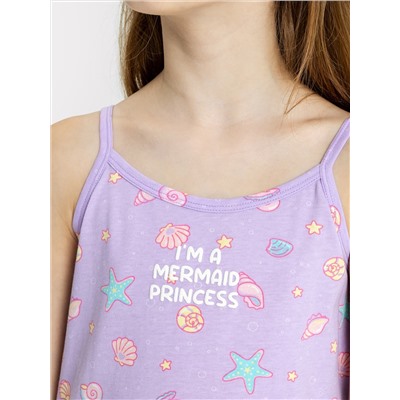 Сорочка ночная для девочек фиолетовая с текстом и рисунком ракушек