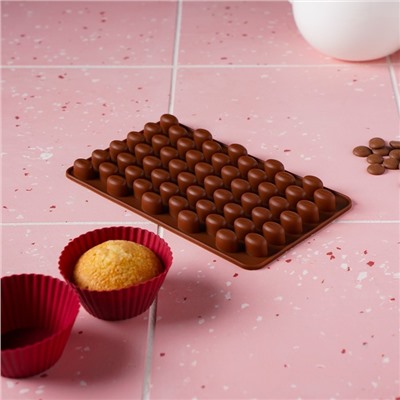 Форма силиконовая для шоколада Доляна «Кофейные бобы», 18,5×11 см, 55 ячеек, цвет шоколадный