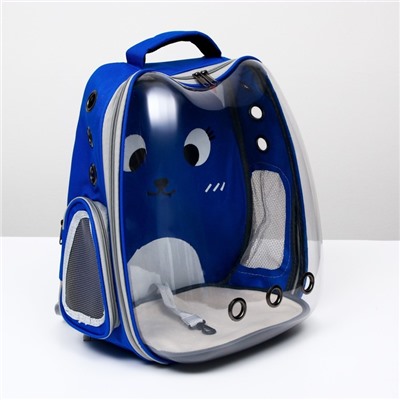 Рюкзак для переноски животных "Котик", прозрачный, 34 х 25 х 40 см, синий