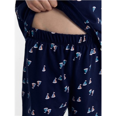 Комплект для мальчиков (футболка, шорты) синий с корабликами