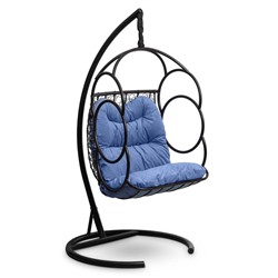 Подвесное кресло-кокон с подушкой "SENATORE" черное, синяя подушка, стойка, 86х110х195см