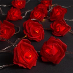 Гирлянда «Нить» 5 м с насадками «Розы красные», IP20, прозрачная нить, 20 LED, свечение теплое белое, 220 В