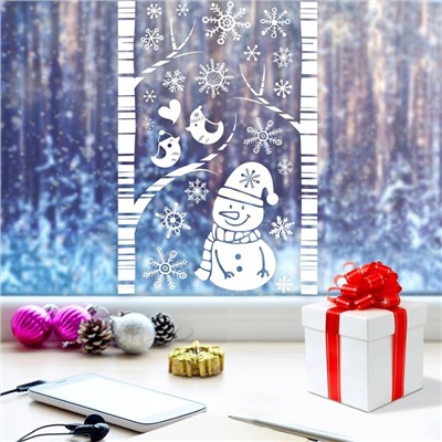 Наклейка для окон «Велесый Снеговичек», многоразовая, 33 × 50 см