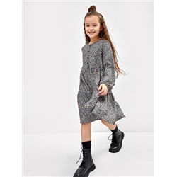 Платье для девочек из вискозы в черном оттенке с цветочным принтом