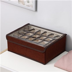 Органайзер для хранения белья с прозрачной крышкой Доляна «Тео», 24 ячейки, 32×23×12 см, цвет кофейный