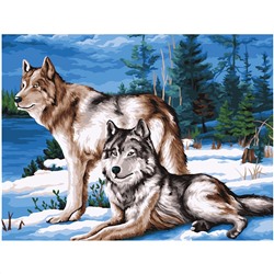 Картина по номерам на холсте ТРИ СОВЫ "Волчья семья", 40*50, с акриловыми красками и кистями
