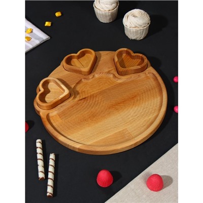 Подарочный набор деревянной посуды Adelica, поднос с 3 соусниками, 30×28×1,8 см, в подарочной коробке, берёза