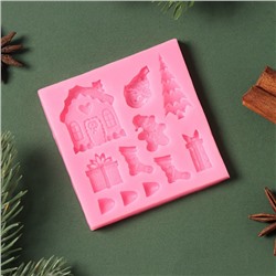 Силиконовый молд «Новогодние элементы», d=7,5 см, цвет розовый