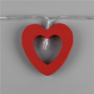Гирлянда «Нить» 1.5 м с насадками «Сердце красное», IP20, прозрачная нить, 10 LED, свечение тёплое белое, 2 × AA