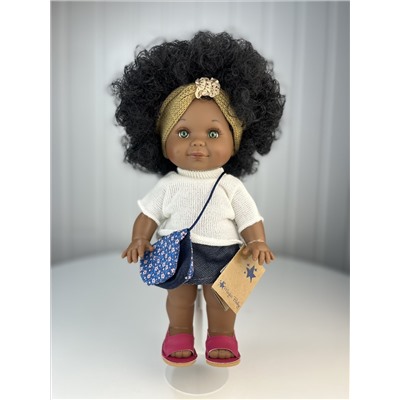 Кукла Бетти темнокожая, в джинсовой юбке и белой кофте, 30 см , арт. 31117