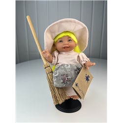 Пупс-мини "Ведьмочка", с желтыми волосами, в бледно-розовом платье и шляпе, 18 см. арт. 138U-3