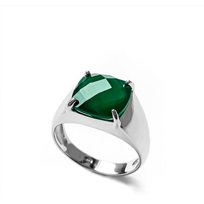 Серебряное кольцо-печатка «Правлю миром» с зеленым агатом
