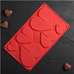 Форма силиконовая для шоколада 3D Доляна «Сердце», 17×29 см, 6 ячеек (8,5×6,2 см), цвет МИКС