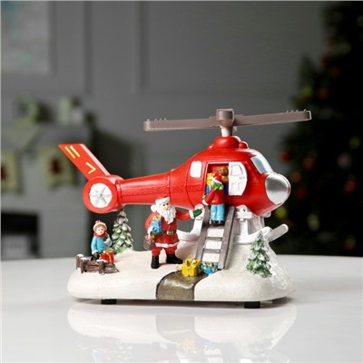 Светодиодная фигура «Вертолёт и Дед Мороз» 31.5 × 18 × 18 см, полистоун, батарейки ААх3 (не в комплекте), USB, свечение мульти