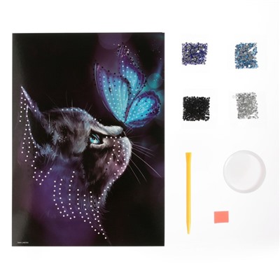 Алмазная мозаика «Котик и бабочка»