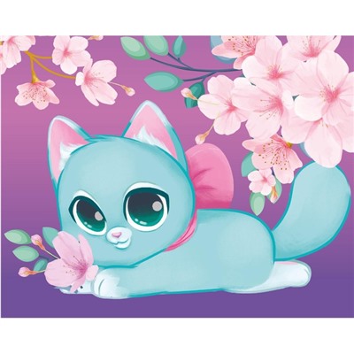 Алмазная мозаика для детей «Милый котик и сакура» 20х25 см