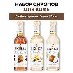 Набор сиропов для кофе Richeza Солёная карамель, Ваниль, Кокос