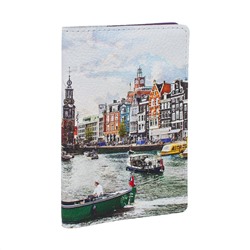 Обложка на паспорт с принтом Eshemoda “Яркий Амстердам”, натуральная кожа