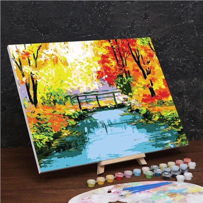 Картина по номерам на холсте с подрамником «Осенний мост» 40×50 см