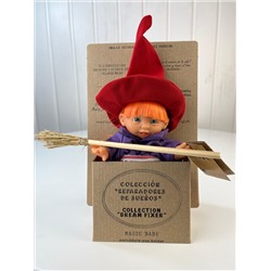 Пупс-мини "Ведьмочка", с оранжевыми волосами, в красной шляпе, 18 см. арт. 138U-9