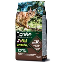 Сухой корм Monge Cat BWild GRAIN FREE для крупных кошек, беззерновой, мясо буйвола, 1,5 кг