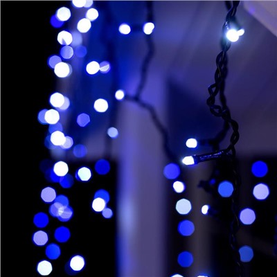 Гирлянда «Бахрома» 4 × 0.6 м, IP44, тёмная нить, 180 LED, свечение бело-синее, мигание, 220 В