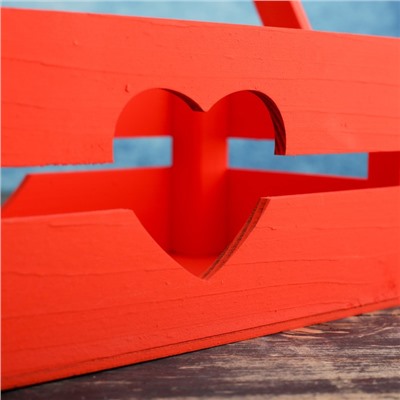 Кашпо деревянное 24.5×13.5×9 см "Двушка Лайт" реечное, сердце, красный Дарим Красиво