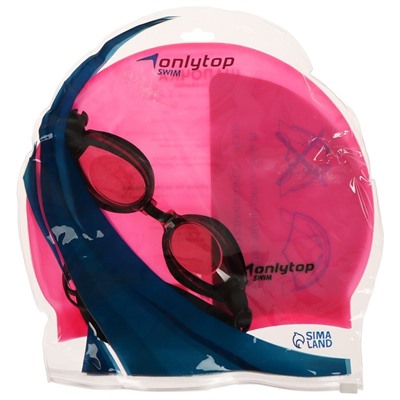 Набор для плавания взрослый ONLYTOP: очки, шапочка, обхват 54-60 см, цвета МИКС