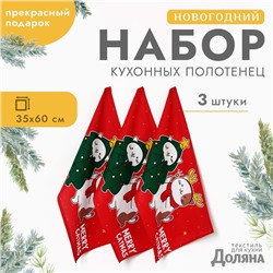 Набор полотенец "Доляна" Merry catmas 35х60см-3шт.,100% хлопок 160 г/м2