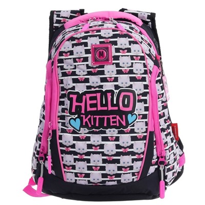 Рюкзак молодёжный Across Merlin Hello Kitten, 43 х 29 х 15 см, эргономичная спинка, голубой, розовый, белый, чёрный