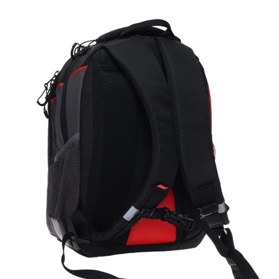Рюкзак школьный Grizzly, 40 х 27 х 16 см, эргономичная спинка, отделение для ноутбука, чёрный, красный