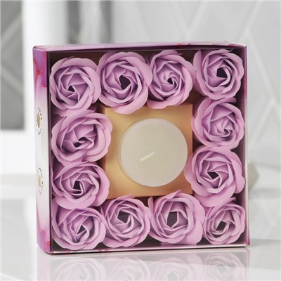 Подарочный набор «Тебе прекрасной», мыльные розы 12 шт, свеча