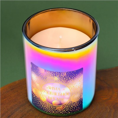 Новогодняя свеча в стакане «Зима-волшебное время», аромат ваниль, 7 х 7 х 7,7 см.