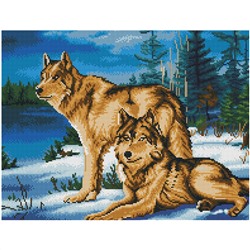 Алмазная мозаика ТРИ СОВЫ "Волчья семья", 40*50см, холст на деревянном подрамнике, картонная коробка с пластиковой ручкой