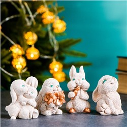 Набор фигур "Зимние кролики" бежевые, 7х7х6см
